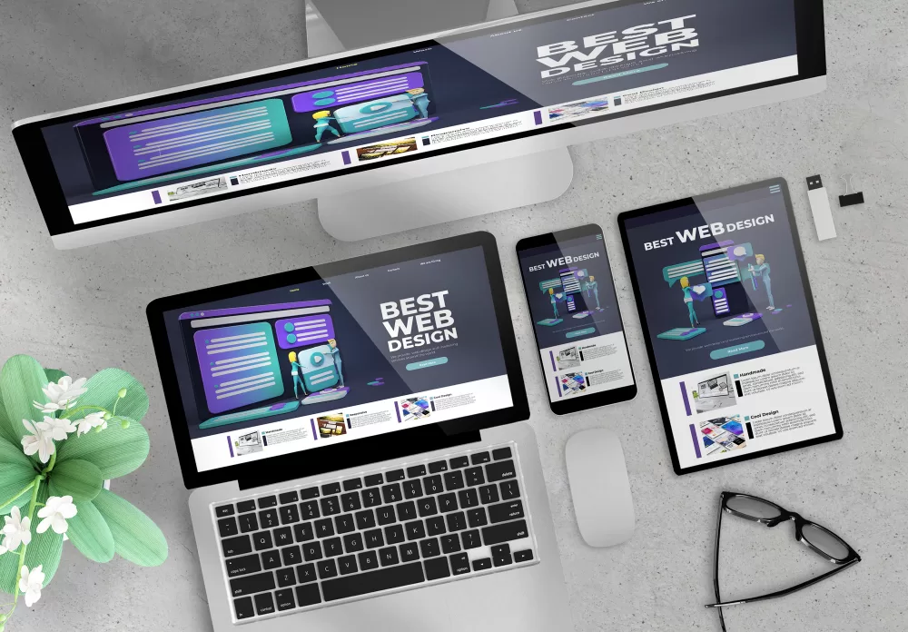 top down view of mutliple eletronic devices that showcase responsive website design