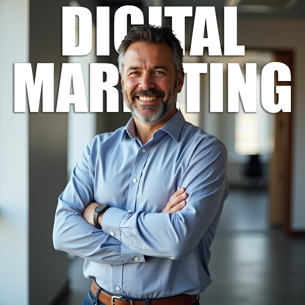 a hispanic business owner in his 40s in business casual clothes with his arms crossed and smiling, standing in a office, article on the basics of digital marketing