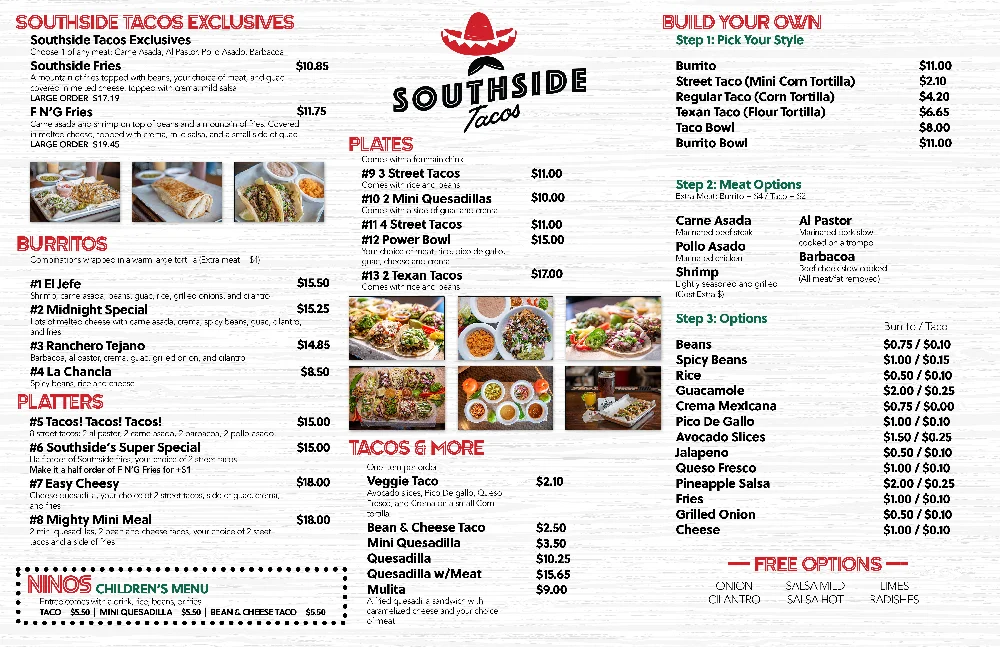 southside tacos menu front side