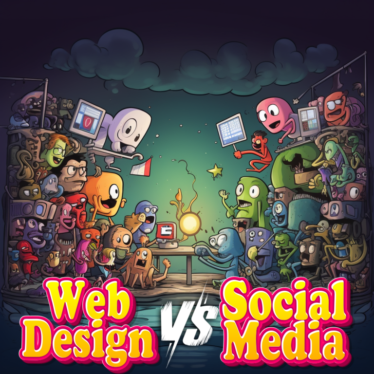AI cartoon graphic of website vs social media