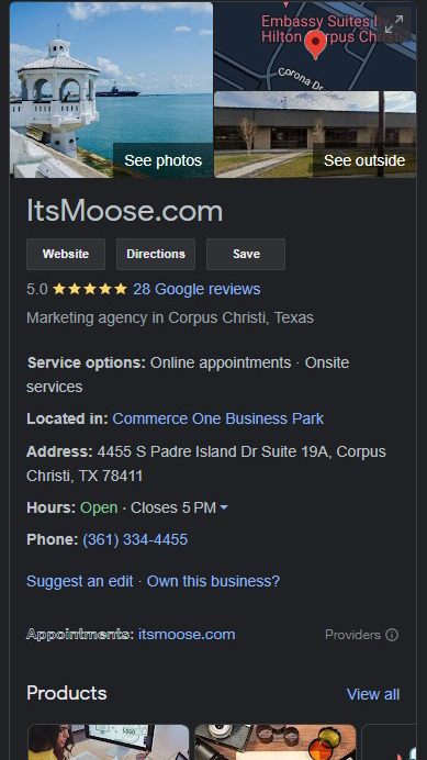 itsmoose.com Google Business profile screenshot relating to local SEO