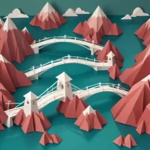 origami style image of bridges between mountains realting to dofollow and nofollow links