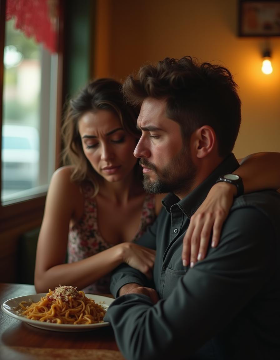 a sad wife consoling her husband inside a restaurant wondering why restaurants fail at marketing