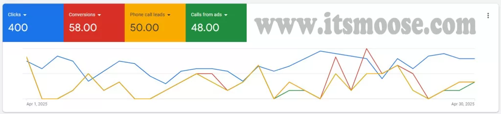 ItsMoose Google Ads monthly conversions screenshot, PPC ads regarding marketing local businesses