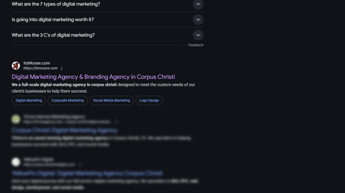 google search results screenshot for digital marketing