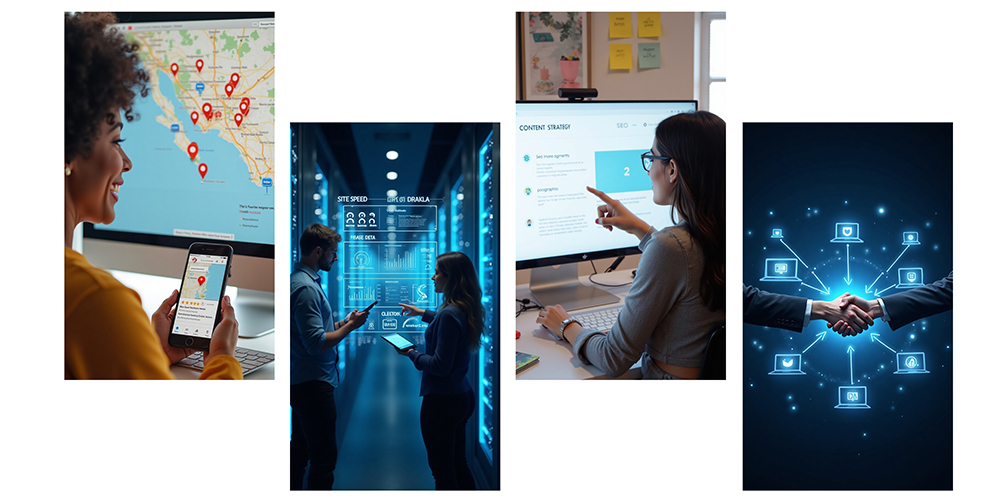 four types of SEO graphic with different scenes
